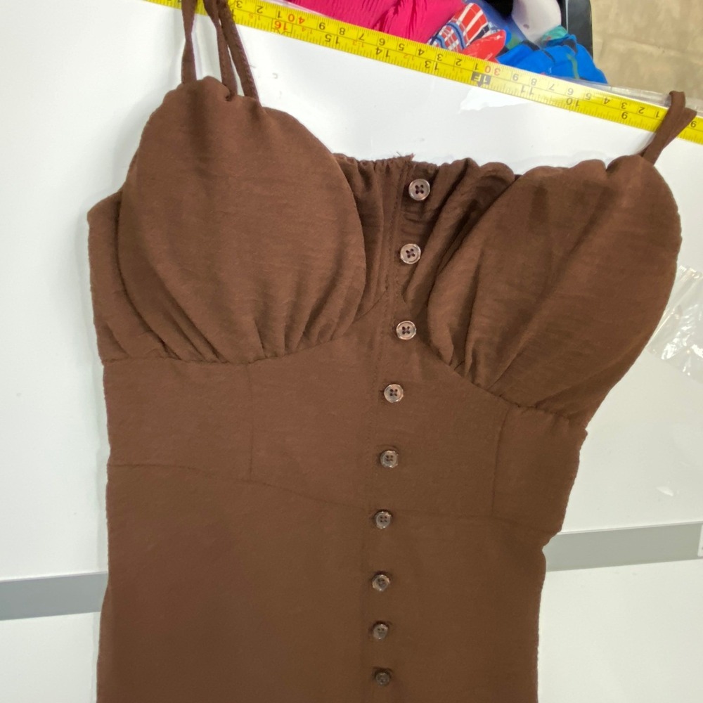 No Boundaries Brown Smocked Bust Midi Dress XS Flounce Hem Cottage Milkmaid - Picture 10 of 10